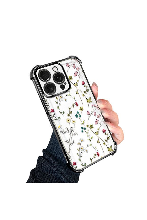 حافظة حماية من السيليكون الشفاف المتوافقة مع هاتف iPhone 16 Pro بأنماط زهور - 2