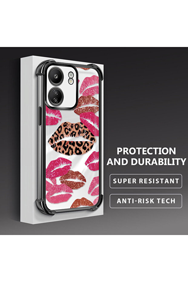 حافظة واقية من السيليكون الشفاف المتوافقة مع Xiaomi Poco C65 بأنماط الشفاه - 3