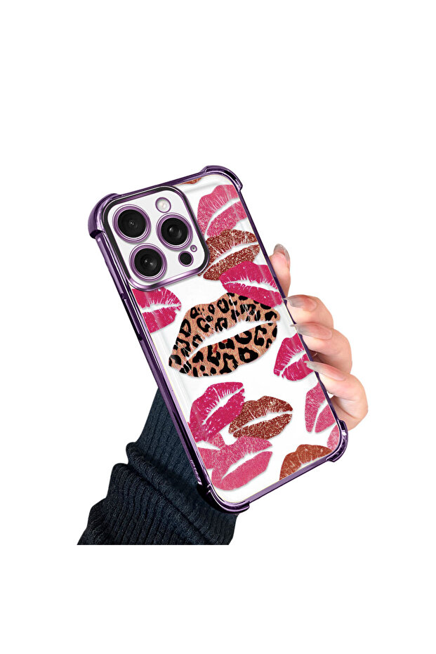 حافظة حماية من السيليكون الشفاف المتوافقة مع iPhone 16 Pro بأنماط الشفاه - 2