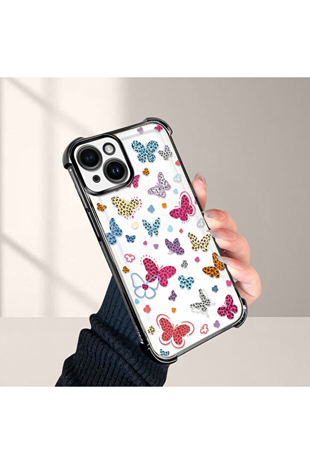 iPhone 14 Compatible Transparent Silicone Flutter Protective Case Butterfly Patterns - 1