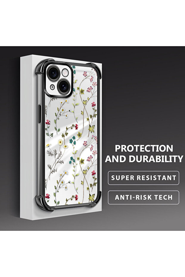 iPhone 15 Compatible Transparent Silicone Flutter Protective Case Flower Patterns - 4