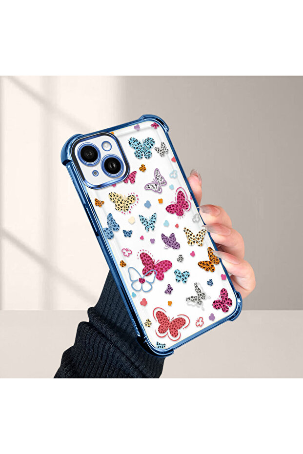 iPhone 14 Plus Compatible Transparent Silicone Flutter Protective Case Butterfly Patterns - 1