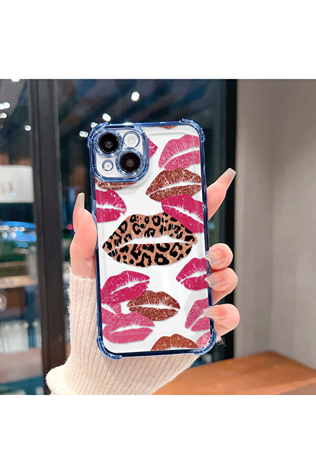 حافظة واقية من السيليكون الشفاف المتوافقة مع iPhone 15 Plus بأنماط الشفاه - 6