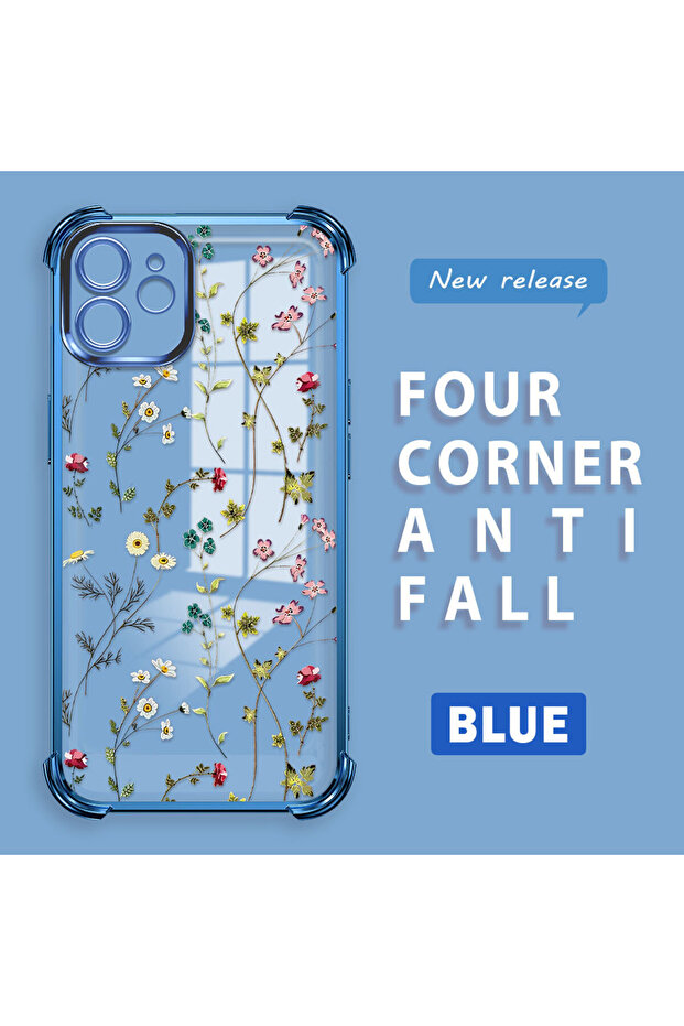 iPhone 12 Compatible Transparent Silicone Flutter Protective Case Flower Patterns - 1