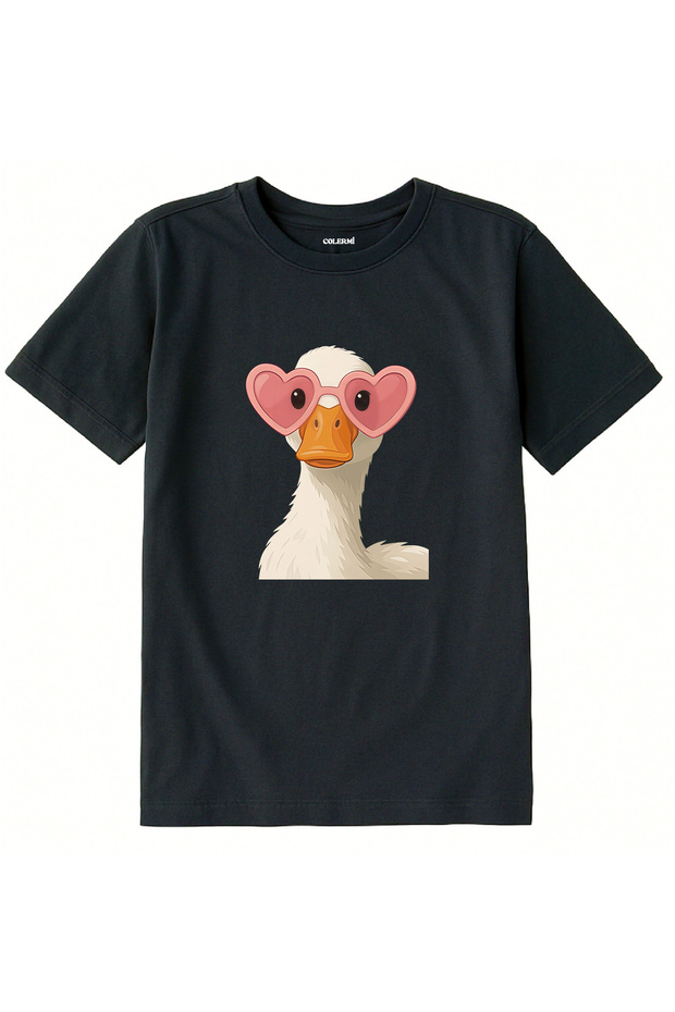 Cotton Fabric Children's T-Shirt β Goose with Heart Glasses Printed Children's T-Shirt