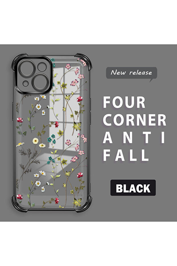 iPhone 15 Compatible Transparent Silicone Flutter Protective Case Flower Patterns - 1