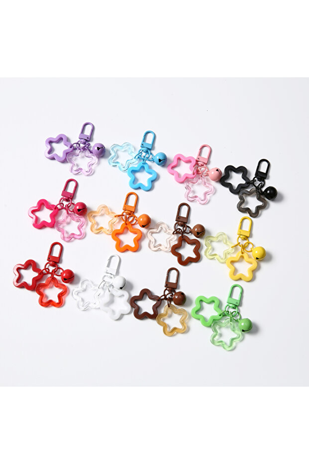 10 pcs Mixed color 1/5/10/20/50PCS Transparent & Solid Color Star Keychain with Bell Resin Keyring C