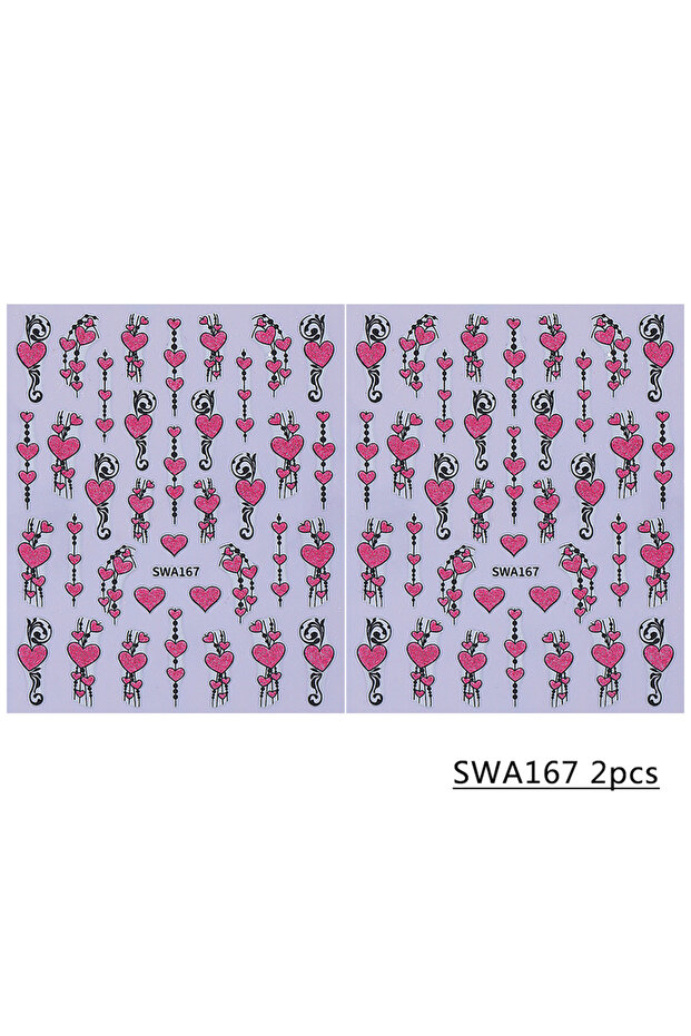 SWA167 2pcs 2pcs Valentine's Day Nail Stickers 3D Glitter Love Heart Geometric Lines Design Adhesive