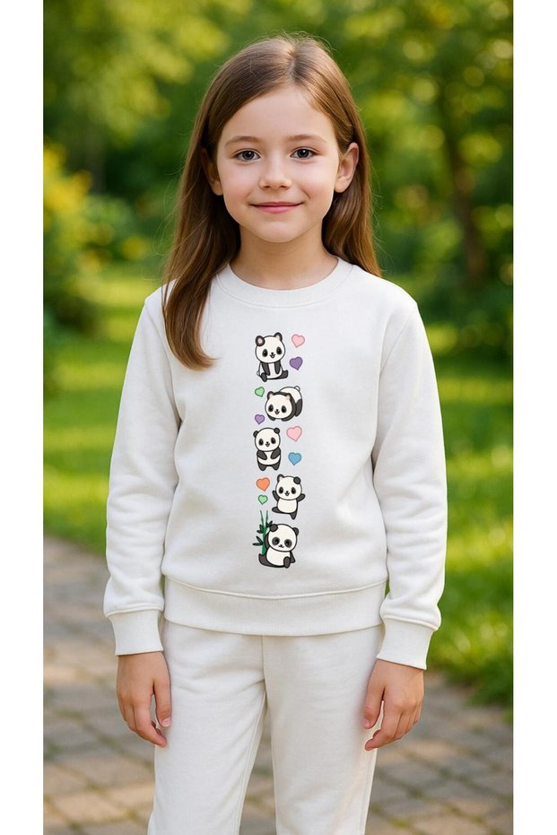 Team Sweatshirt Pandas Printed Girls Boys Crew Neck3 4-5-6-7-8-9-10-11-12Years