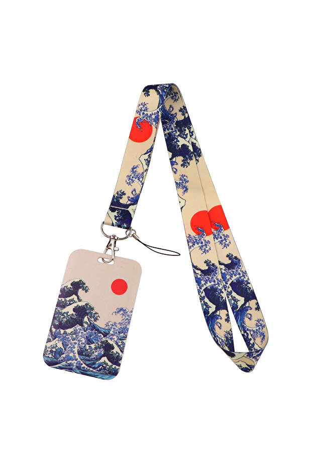 1 Japanese Waves Credential Holder Art Lanyards for Key Neck Strap For Card Badge Gym Phone Strap K.