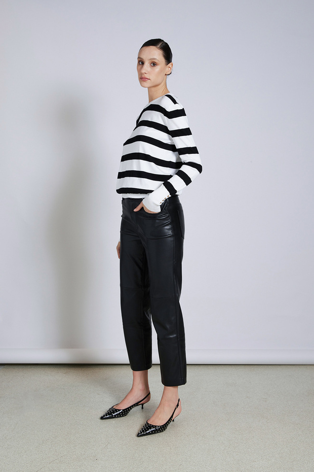 Ριγέ πλεκτό μπλούζα - 2