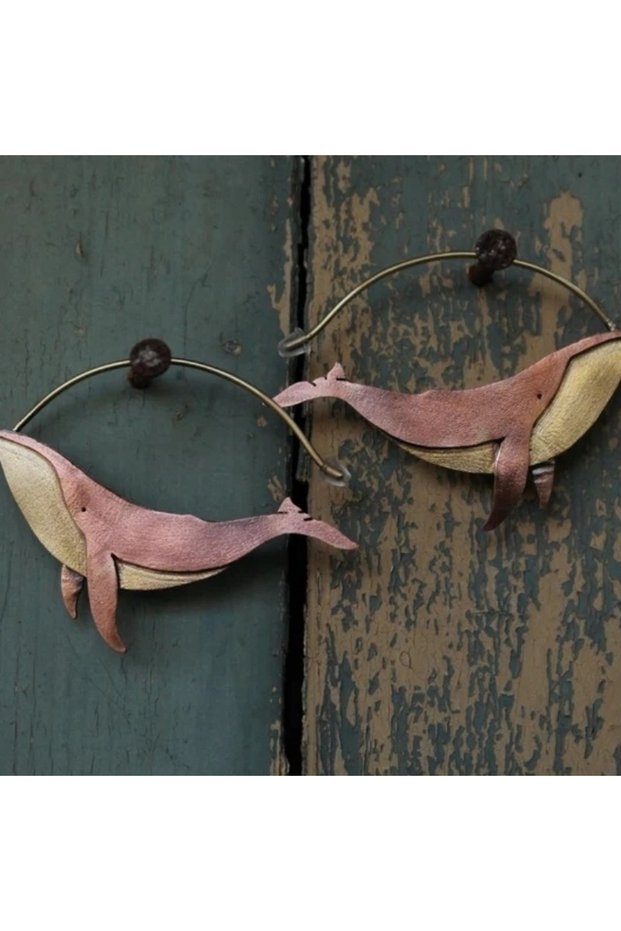 Golden Two Tone Color Whale Shark Fish Hoop Earrings For Women Lovely Chic Dangle Earrings New Party