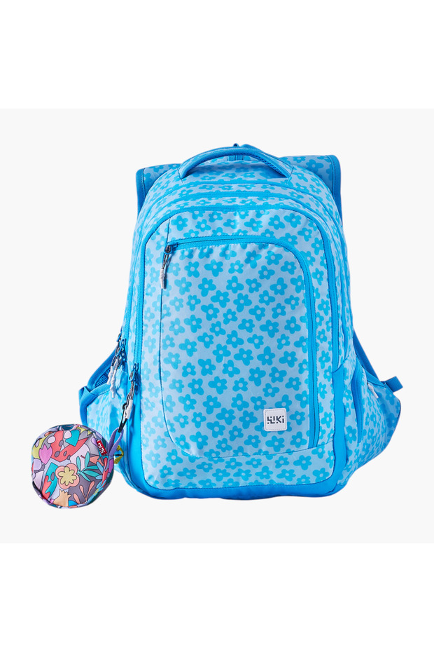 Wiki Floral Print School Backpack with Coin Pouch - 23x23x47 cms