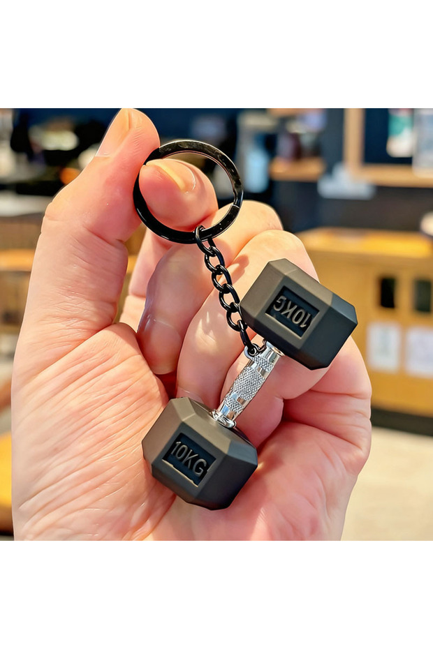 Black Gym Dumbbell Keychain Fashion 3D PVC Dumbbell Keychain Car Key Wallet Backpack Pendant Creativ