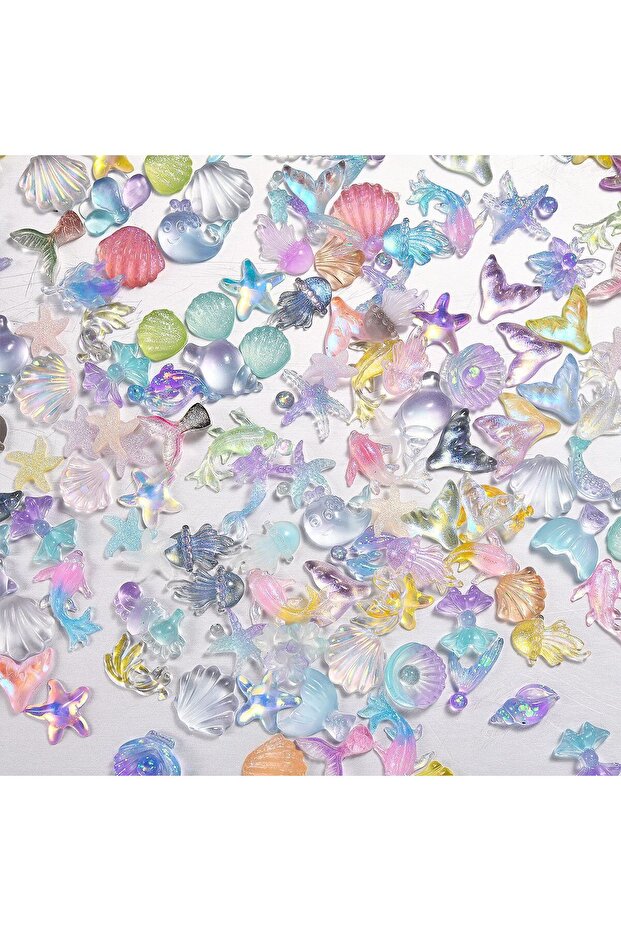 50 PCS Ocean Series Nail Art Accessories - Shiny Shell Sea Star & Dolphin Stones Charms for DIY Summ