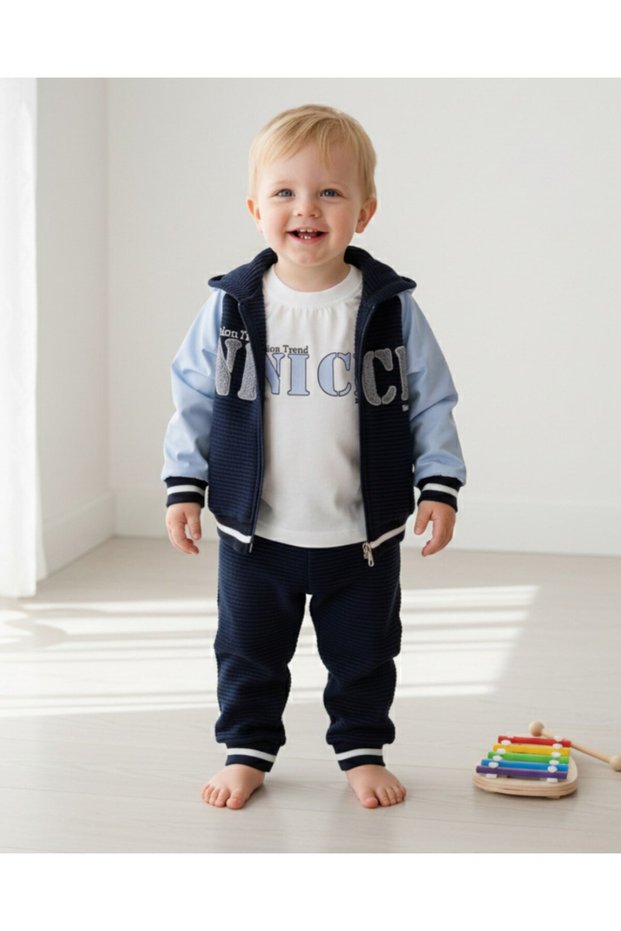 Baby Boy Transitional 3 Pieces, Hooded with Jacket, 1-2-3 Years Old Stylish Bottom and Top Set
