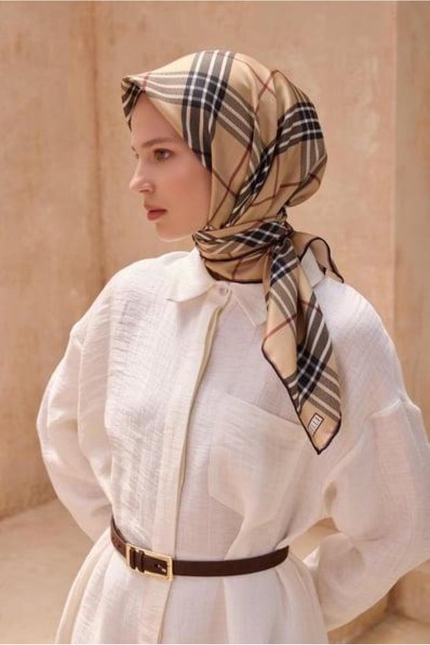 Tivil Silk Scarf Ist 4122- 83 Burgundy- Cream Plaid Pattern