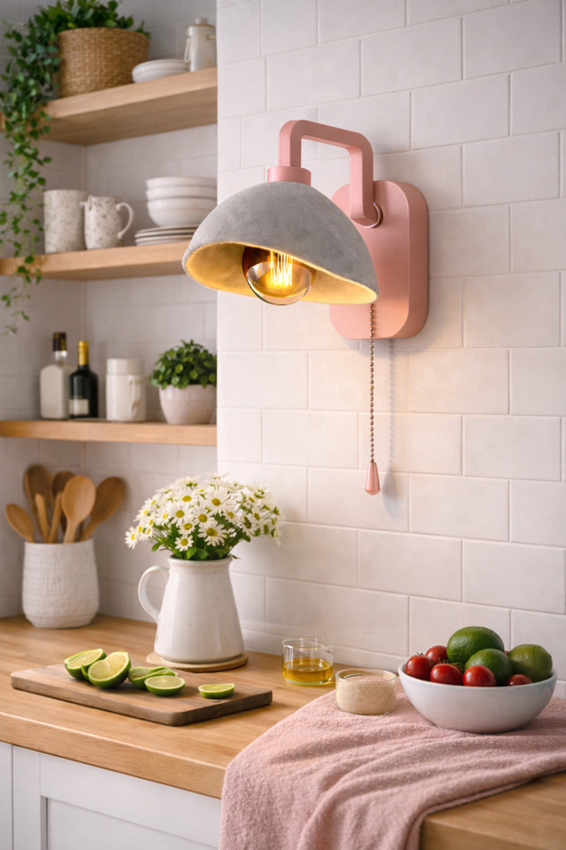 Concrete Look Wall Sconce | Pull Chain Switch | Bedroom & Living Room | Bulb Included - Electric