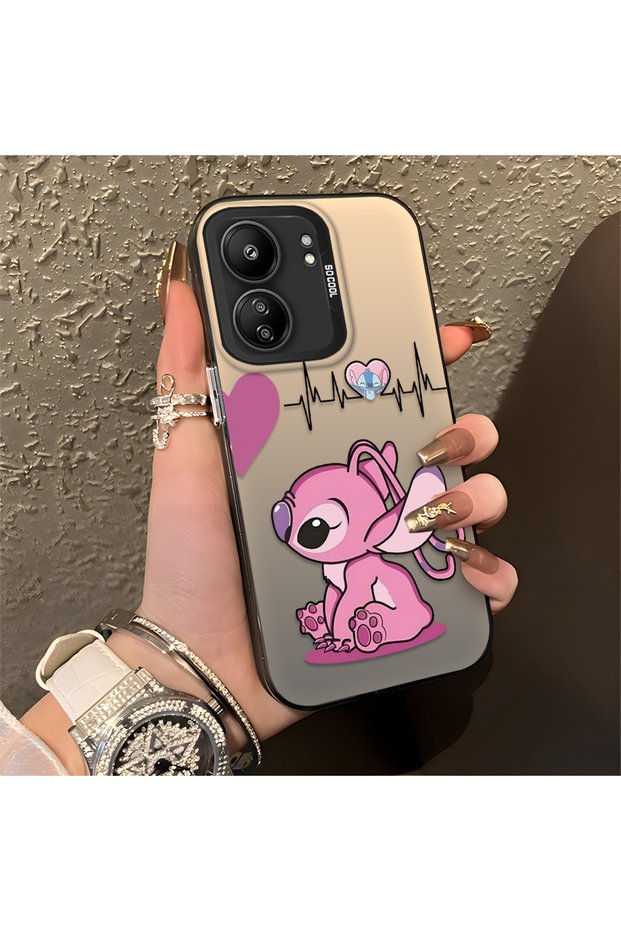 Xiaomi Poco C65 Compatible Stitch Pair Pattern Case Silicone Edge Hard Back Anti-Fall