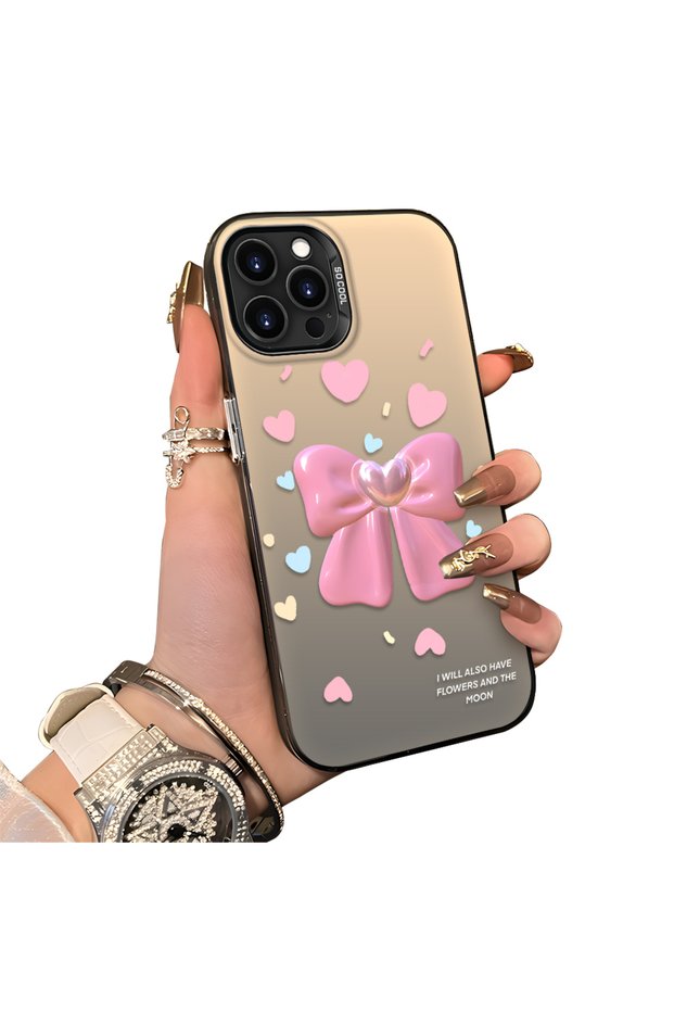 iPhone 16 Pro Compatible Silicone Edge Hard Back Anti-Fall Case Butterfly Knot Patterns