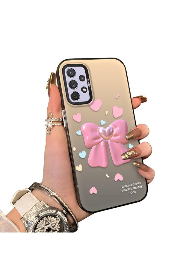 Samsung Galaxy A72 Compatible Silicone Edge Hard Back Anti-Fall Case Butterfly Knot Patterns