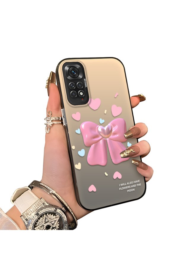 Xiaomi Redmi Note 11S Compatible Silicone Edge Hard Back Anti-Fall Case Butterfly Knot Patterns