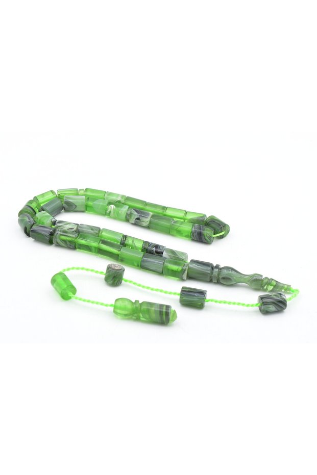 Halil Usta Signature Cut Model Wrist-Length Green Black Crimped Amber Prayer Beads