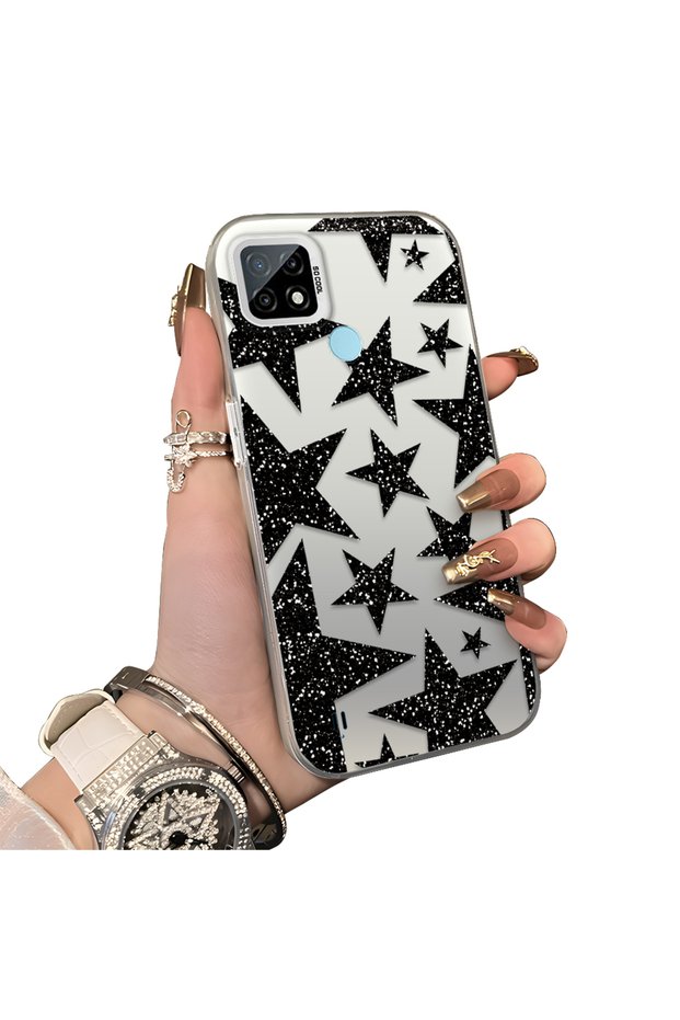 Realme C21 Compatible Silicone Edge Hard Back Anti-Fall Case Star Patterns