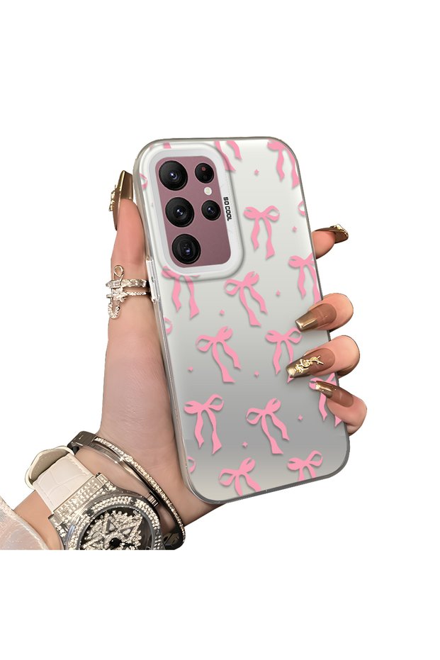 Samsung Galaxy S22 Ultra Compatible Silicone Edge Hard Back Anti-Fall Case Butterfly Knot Patterns