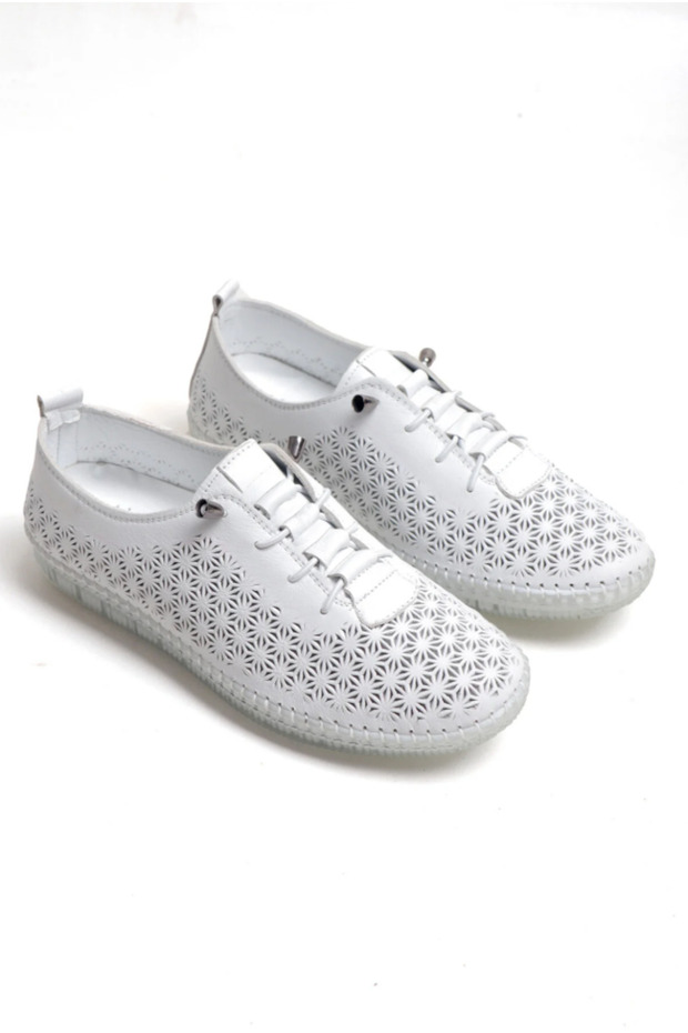 Genuine Leather Floral Patterned Esne Orthopedic Comfortable Daily Casual Shoes