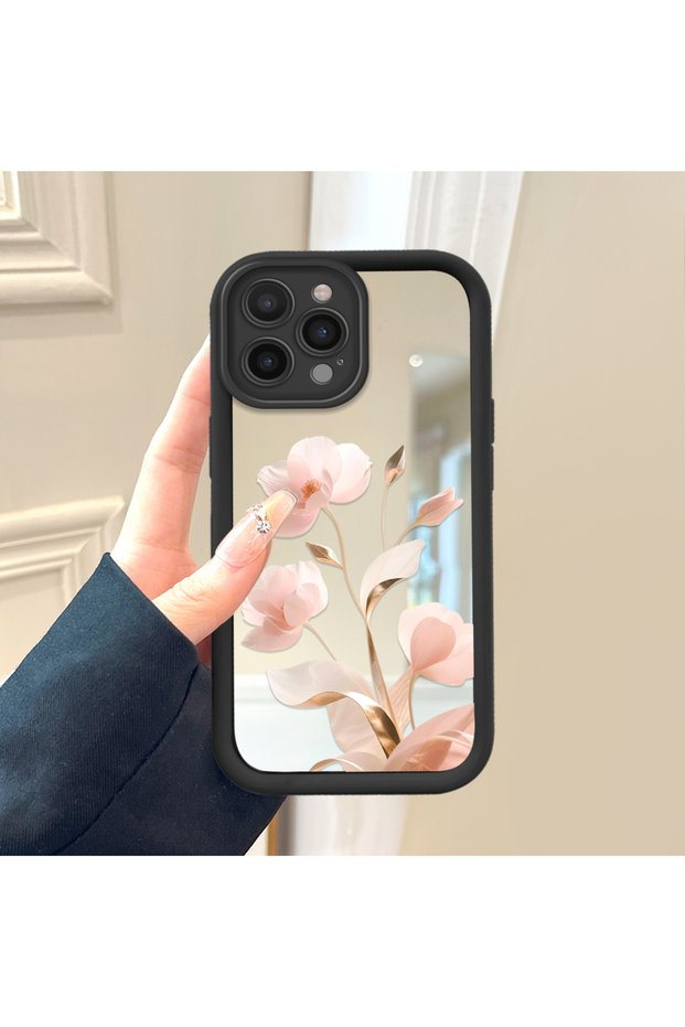 iPhone 14 Pro Max Compatible Flowers Mirror Anti-Fall Silicone Phone Case
