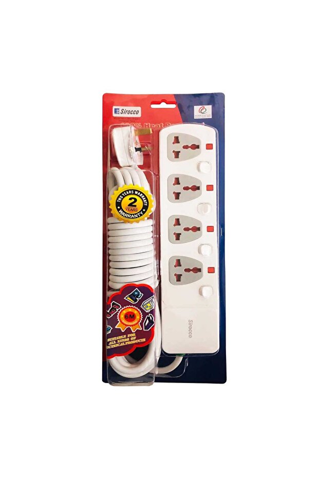 4-Way Extension Socket, 6 m, White, L086