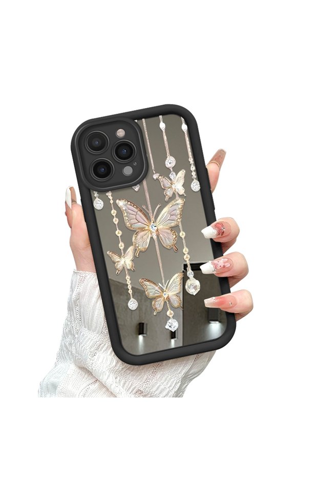 iPhone 14 Pro Max Compatible Anti-Fall Silicone Phone Case with Butterfly Mirror