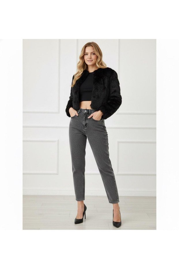 Aren Women's High Waist Smoked Boyfriend Jeans Lycra Smoked Mom Jeans