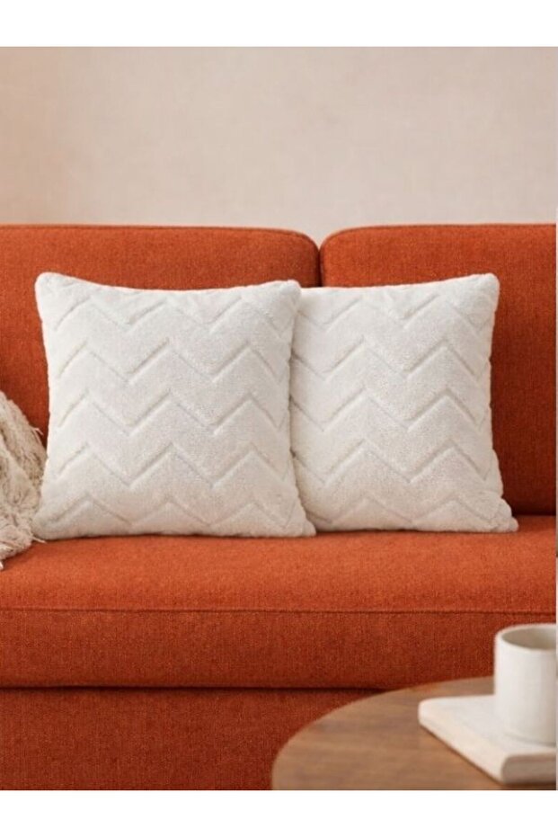 غطاء وسادة مزخرف من قطعتين من Dream Plush، تصميم كريمي قابل للغسل، بوليستر جاكار ويلسوفت 43x43 سم