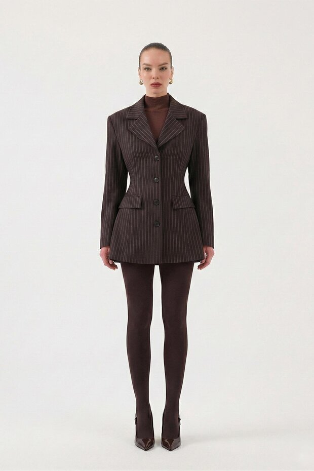 Waist-Fitted Striped Slim-Fit Karen Blazer Jacket Brown