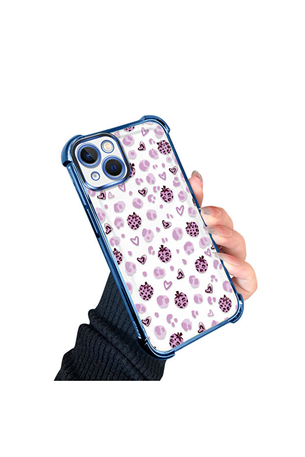 iPhone 13 Compatible Transparent Silicone Flutter Protective Case Strawberry Patterns - 3