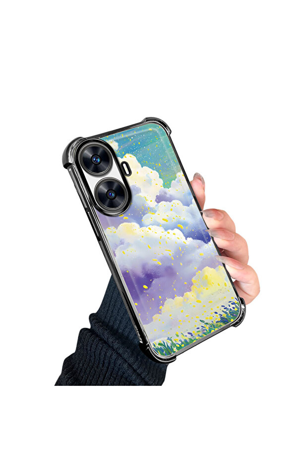 حافظة حماية من السيليكون الشفاف المتوافقة مع هاتف Realme C55، أنماط سحابية ملونة - 3