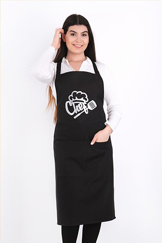مريلة مطبخ للجنسين مطبوع - 60x80 سم - أسود