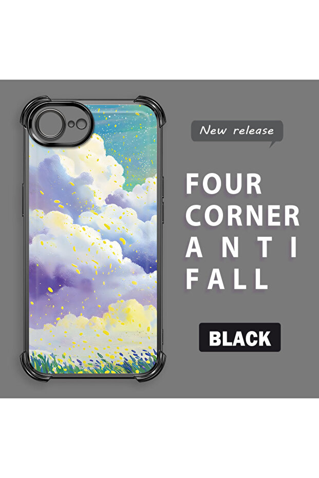 iPhone 16E Compatible Transparent Silicone Flutter Protective Case Colorful Cloud Patterns - 2