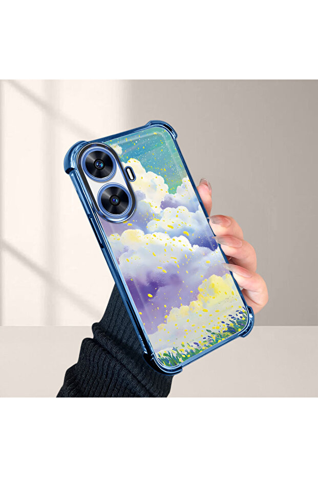 حافظة حماية من السيليكون الشفاف المتوافقة مع هاتف Realme C55، أنماط سحابية ملونة - 1