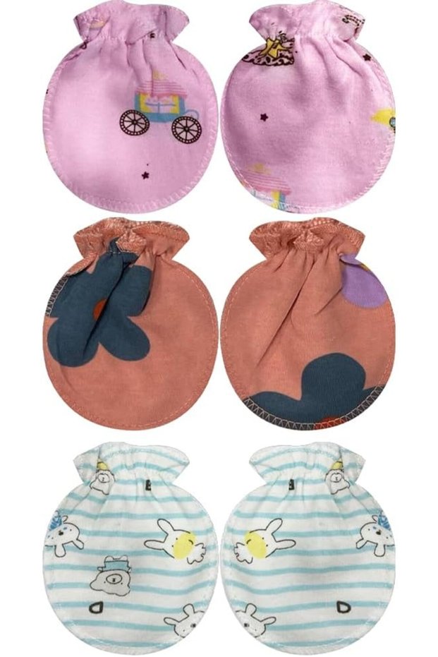 3 Pack Baby Anti-Scratch Mittens, Soft Fabric Newborn Gloves for Boys & Girls, Breathable In