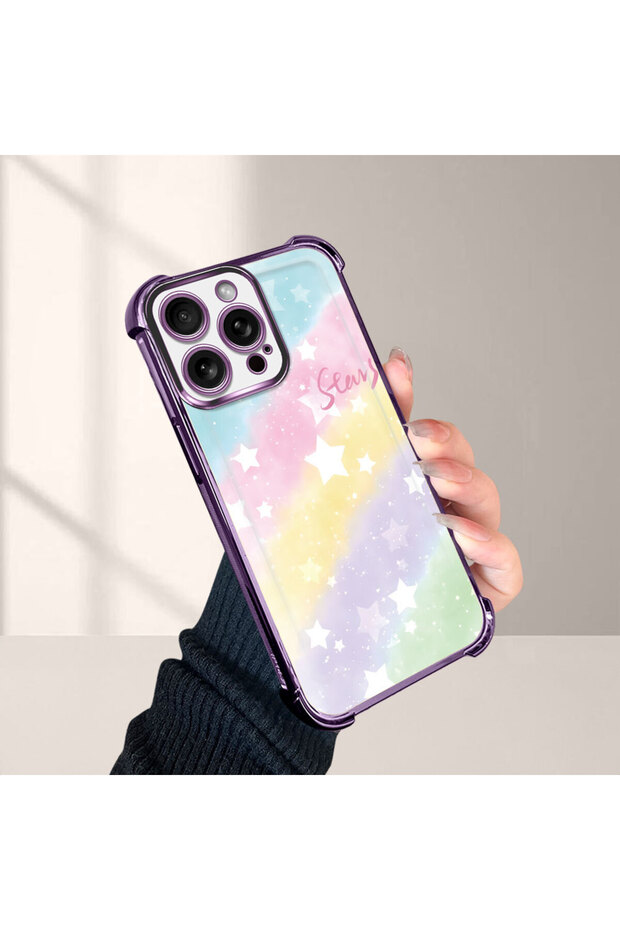 iPhone 15 Pro Compatible Transparent Silicone Flutter Protective Case Rainbow Patterns - 1