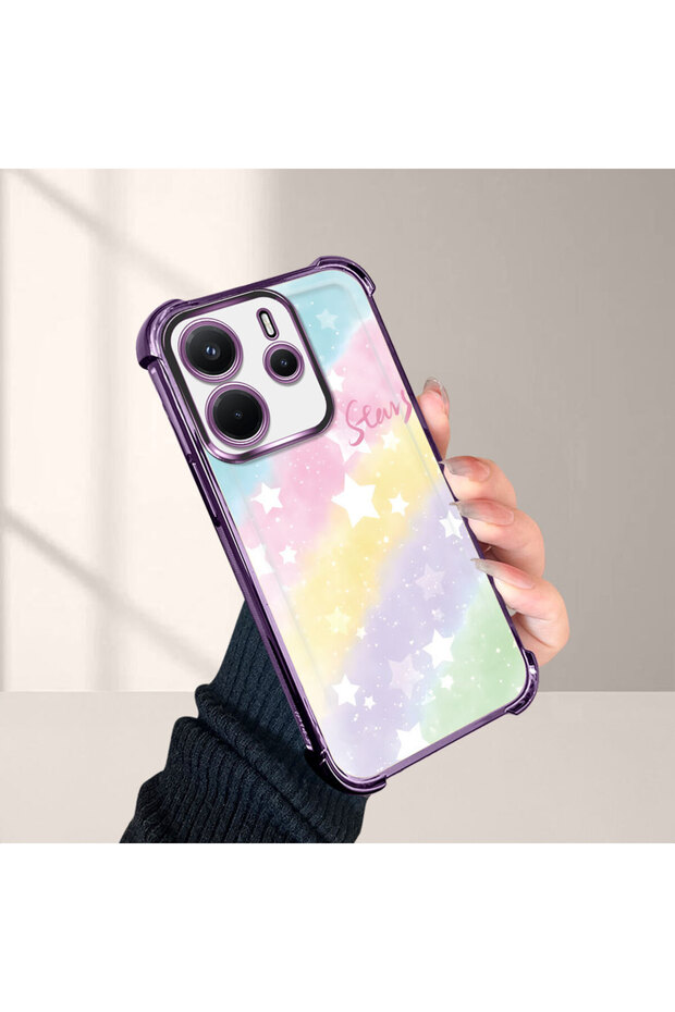 Xiaomi Redmi Note 14 Compatible Transparent Silicone Flutter Protective Case Rainbow Patterns - 1