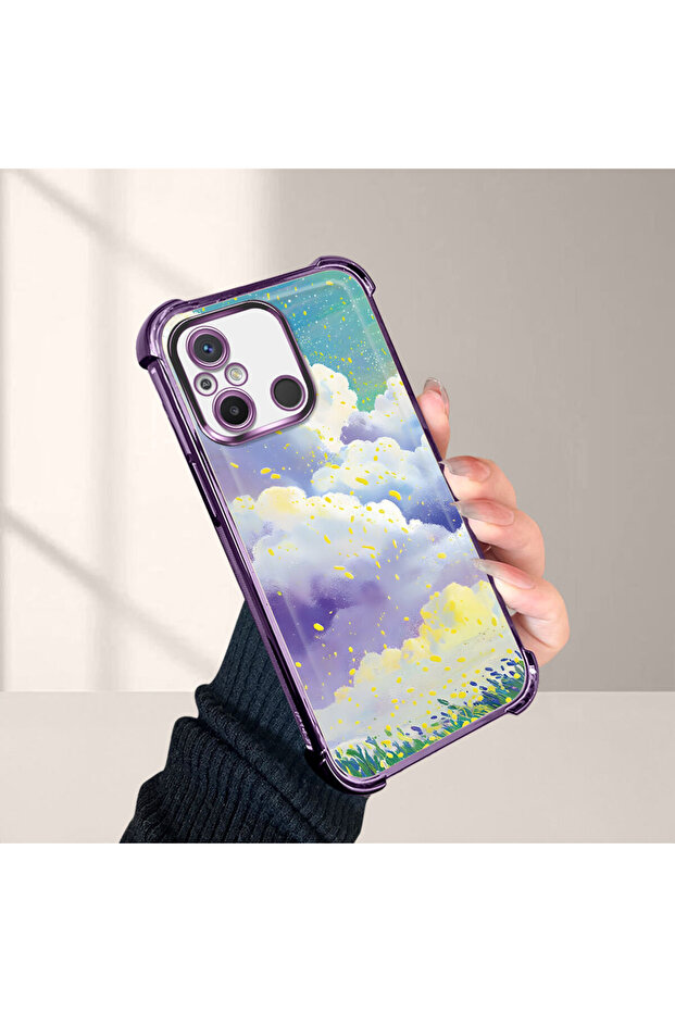 حافظة حماية من السيليكون الشفاف المتوافقة مع هاتف Xiaomi Redmi 12C، أنماط سحابية ملونة - 1