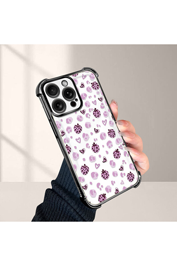 iPhone 15 Pro Compatible Transparent Silicone Flutter Protective Case Strawberry Patterns - 5