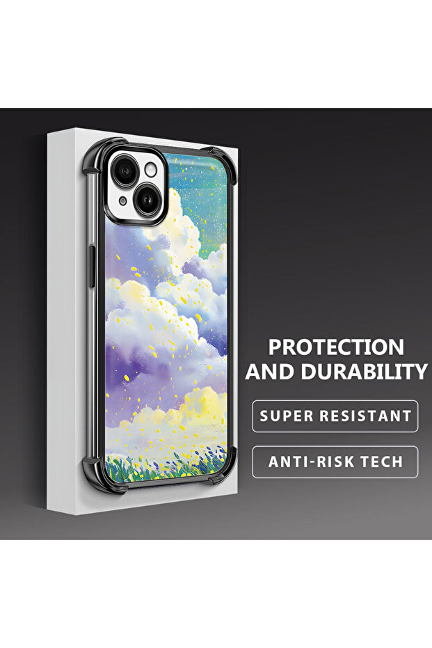حافظة واقية من السيليكون الشفاف المتوافقة مع هاتف iPhone 14 Plus، أنماط سحابية ملونة - 4