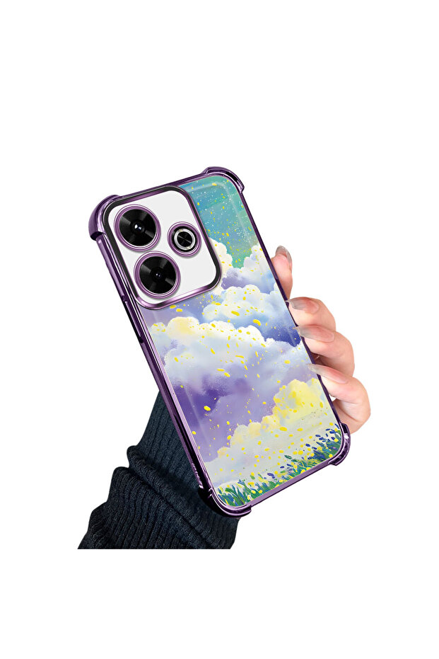 حافظة حماية من السيليكون الشفاف المتوافقة مع هاتف Xiaomi Redmi 13، أنماط سحابية ملونة - 3