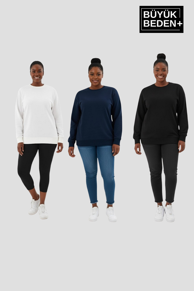 Women's Plus Size Double Crew Neck 3-Piece Set -Comfortable Fit Slim Sweatshirt Spr26Bsw956+3