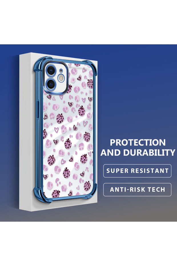 iPhone 12 Compatible Transparent Silicone Flutter Protective Case Strawberry Patterns - 3